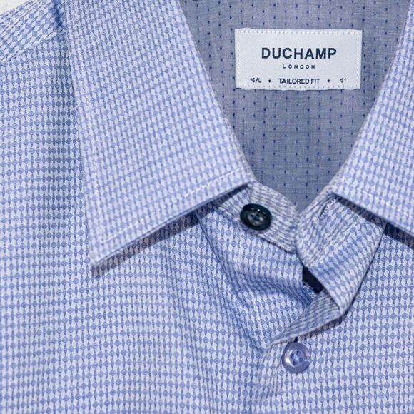 DUCHAMP London Tailored Fit Button up Shirt blue geo Men's size 16 Large - Picture 4 of 6